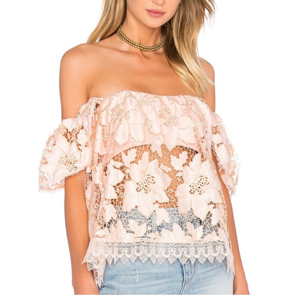 Friends & Lovers Lace Top Life’s a Beach Papaya Cropped Off The Shoulder Size XS
